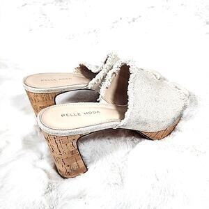 Pelle Moda Daia Platform Slide Sandal Natural Linen Size 9.5M